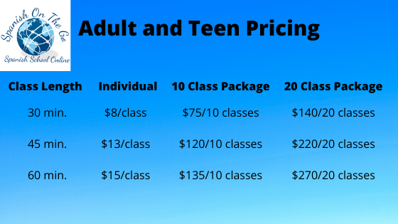 Spanish class pricing